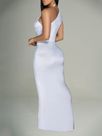Solid One-Shoulder Maxi Dress