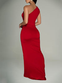 Solid One-Shoulder Maxi Dress