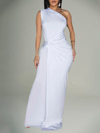 Solid One-Shoulder Maxi Dress