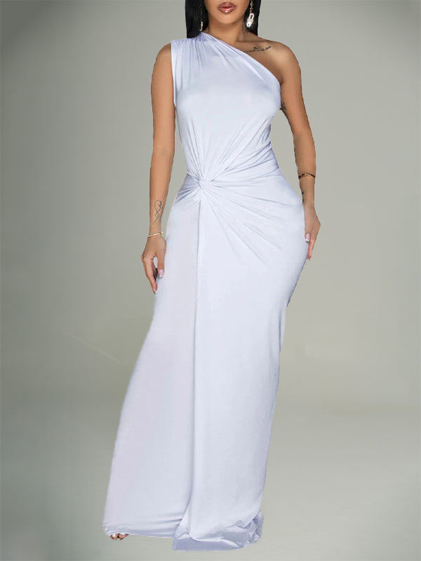 Solid One-Shoulder Maxi Dress