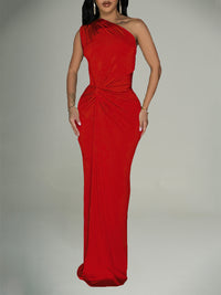 Solid One-Shoulder Maxi Dress