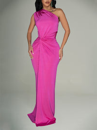 Solid One-Shoulder Maxi Dress