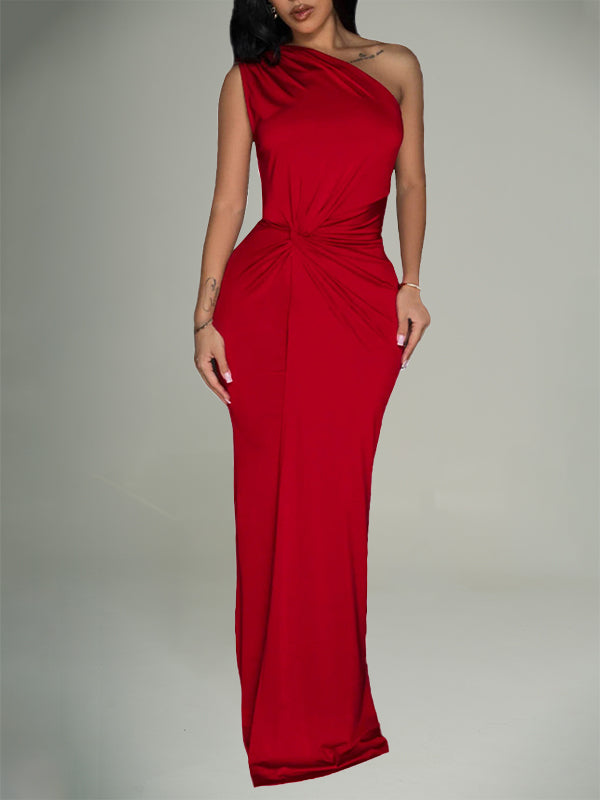 Solid One-Shoulder Maxi Dress