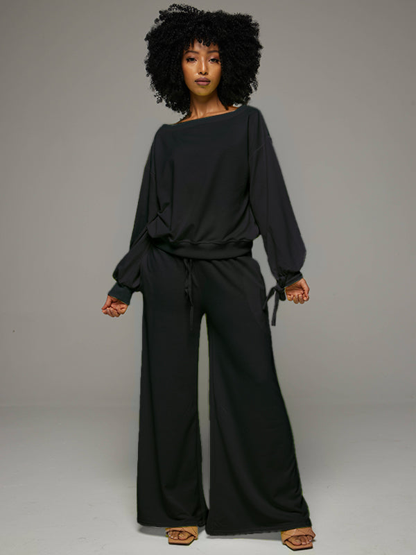Tied Sleeve Sweatshirt & Wide-Leg Pants Set