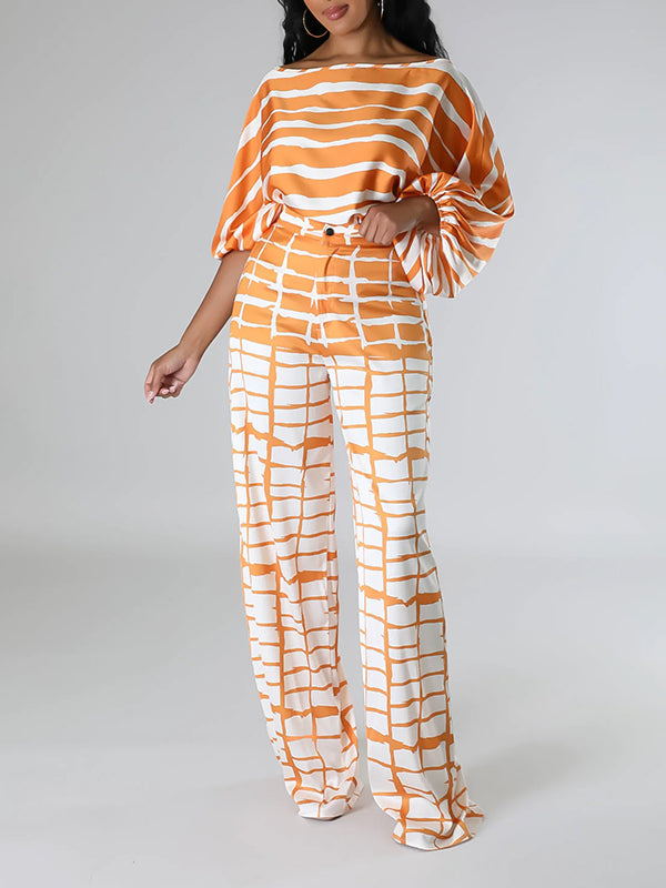 Printed Off-Shoulder Top & Pants Set