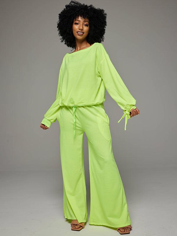 Tied Sleeve Sweatshirt & Wide-Leg Pants Set