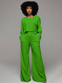 Raw-cut Top & Wide-Leg Pants Set