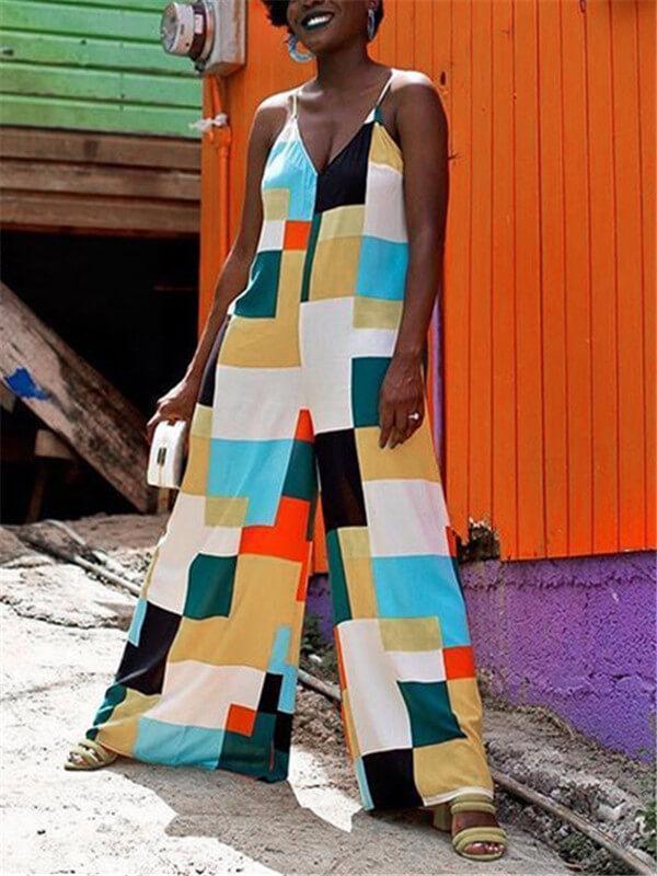 Spaghetti Color-Block Jumpsuit