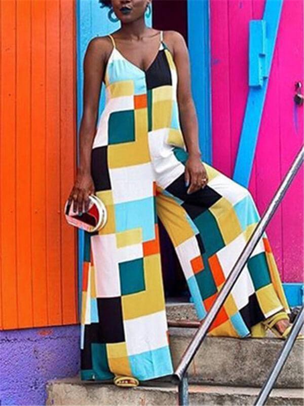 Spaghetti Color-Block Jumpsuit