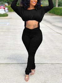 Drawstring Top & Ruched Pants Set