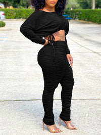 Drawstring Top & Ruched Pants Set