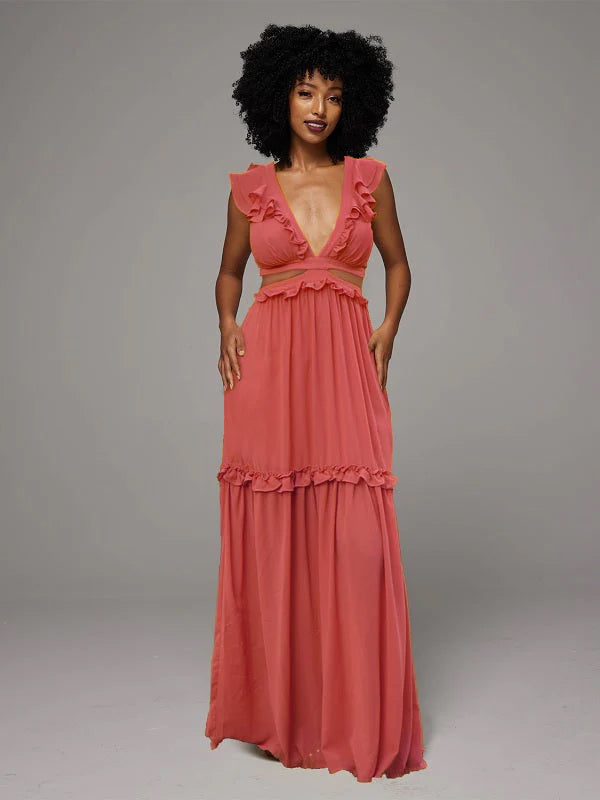 Frilled V-Neck Maxi Dress -- sold out