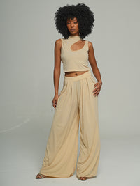 Cutout Top & Wide-Leg Pants Set