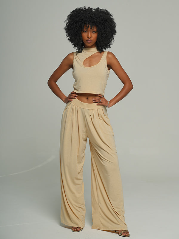 Cutout Top & Wide-Leg Pants Set