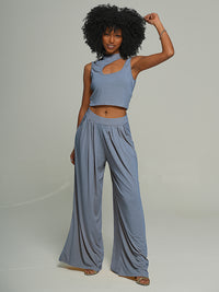 Cutout Top & Wide-Leg Pants Set