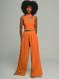 Cutout Top & Wide-Leg Pants Set