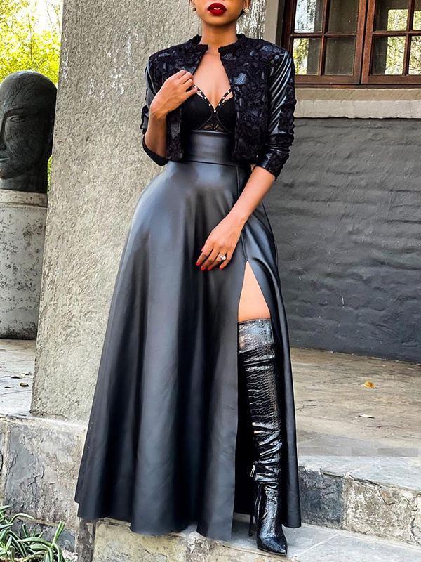 Leather skirt jumpsuit shop