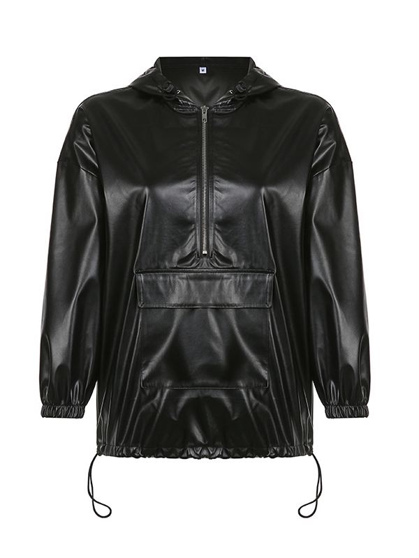 Zip-Front Faux-Leather Hoodie