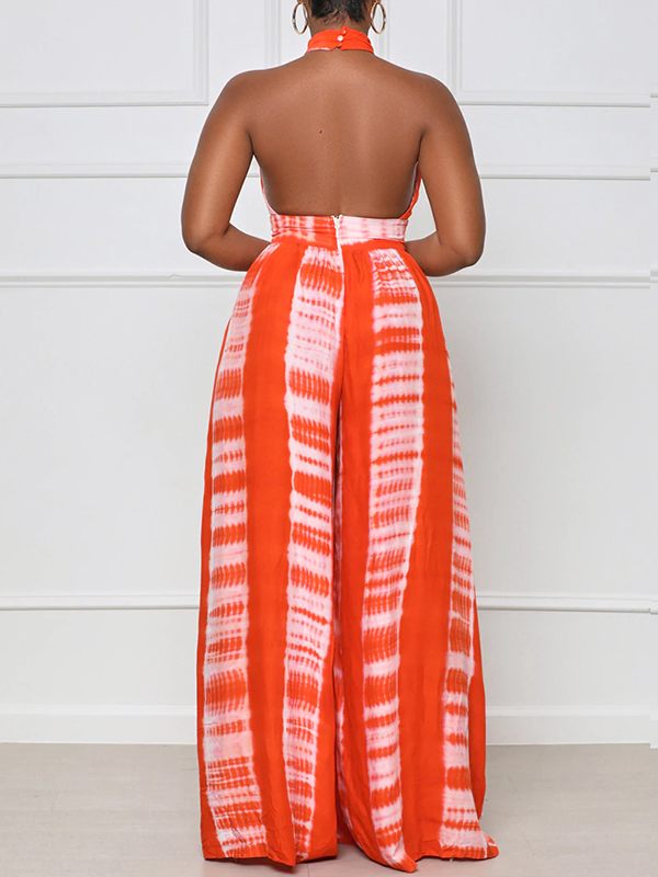 Printed Halter Wide-Leg Jumpsuit