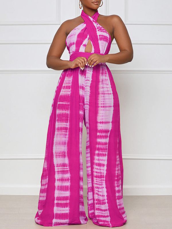 Printed Halter Wide-Leg Jumpsuit