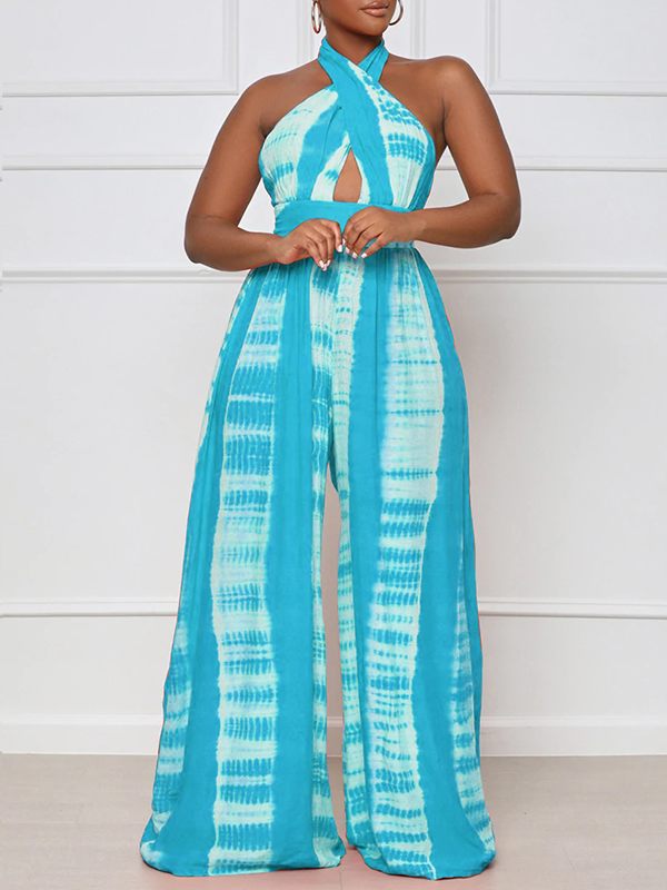 Printed Halter Wide-Leg Jumpsuit