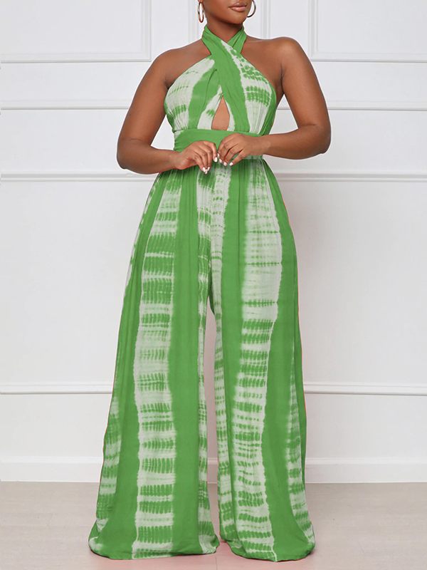 Printed Halter Wide-Leg Jumpsuit