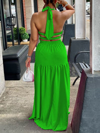 Tied Neck Open Back Maxi Dress