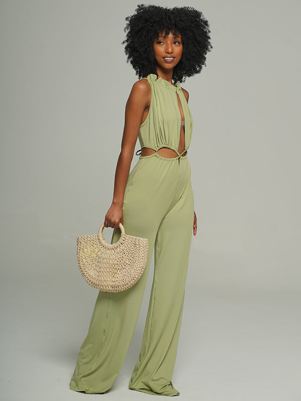 Lace-up Wide Leg Jumpsuit