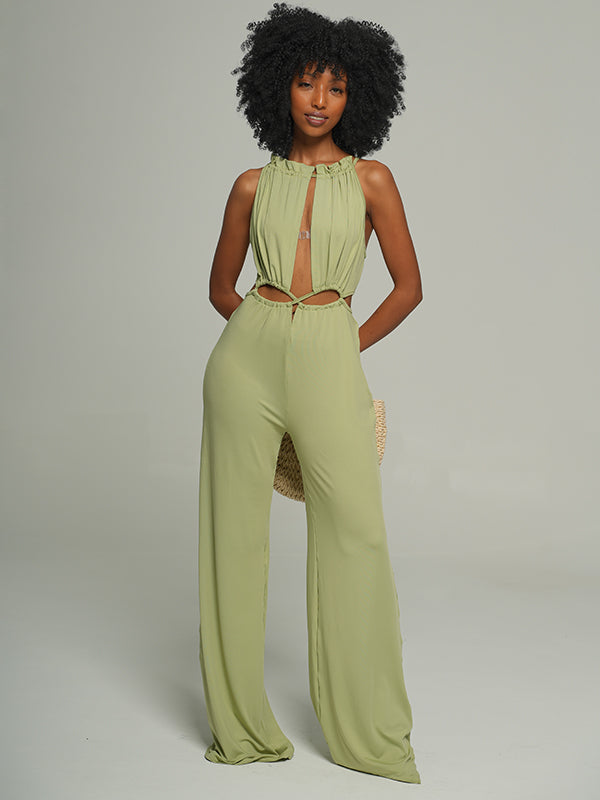 Lace-up Wide Leg Jumpsuit