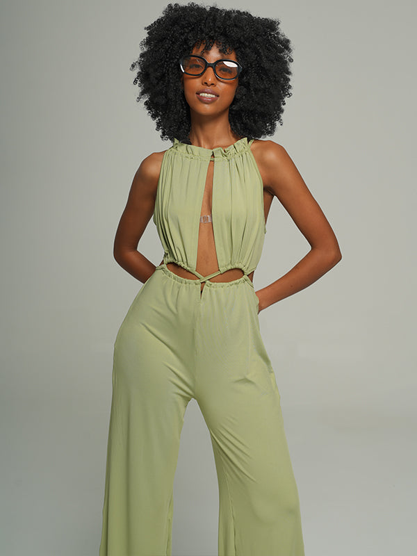 Lace-up Wide Leg Jumpsuit