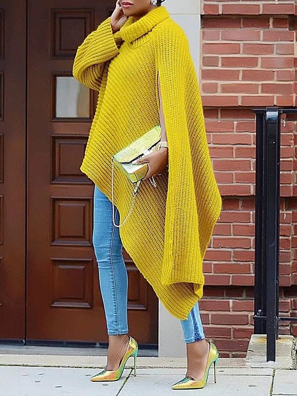 Knit Turtleneck Cape Top