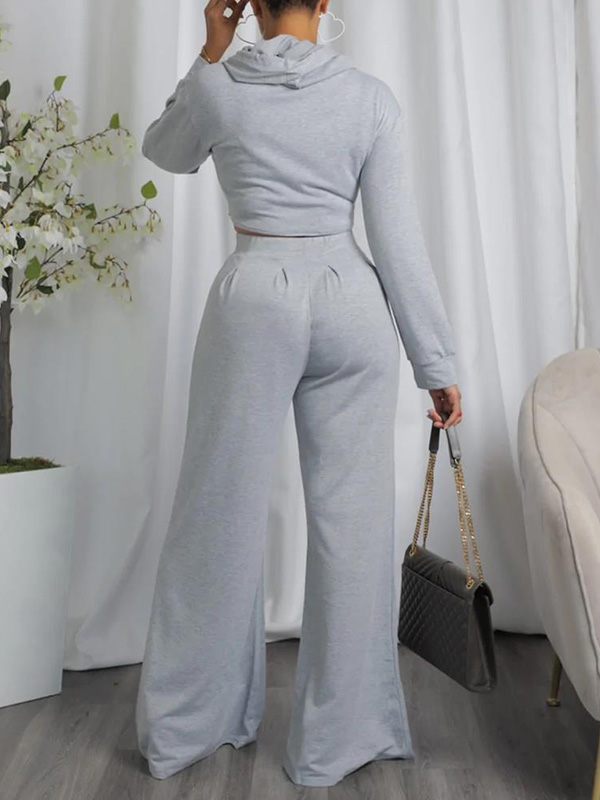 V-cut Hoodie & Wide-Leg Pants Set