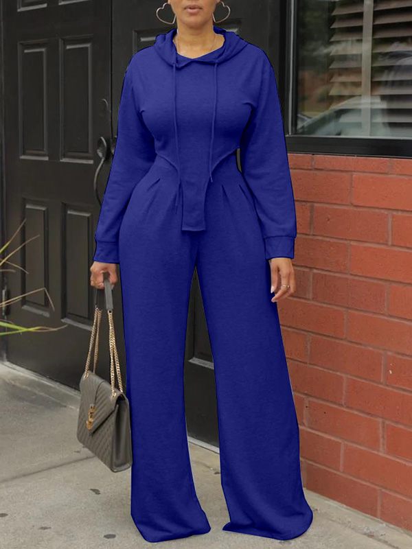 V-cut Hoodie & Wide-Leg Pants Set