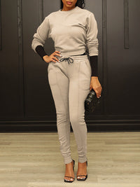 Solid Sweatshirt & Zip Pants Set