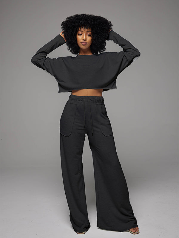 Raw-cut Top & Wide-Leg Pants Set