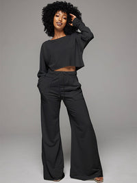 Raw-cut Top & Wide-Leg Pants Set