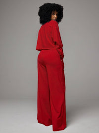 Raw-cut Top & Wide-Leg Pants Set