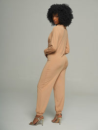 Draped Tie Shirt Jumpsuit