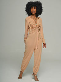 Draped Tie Shirt Jumpsuit