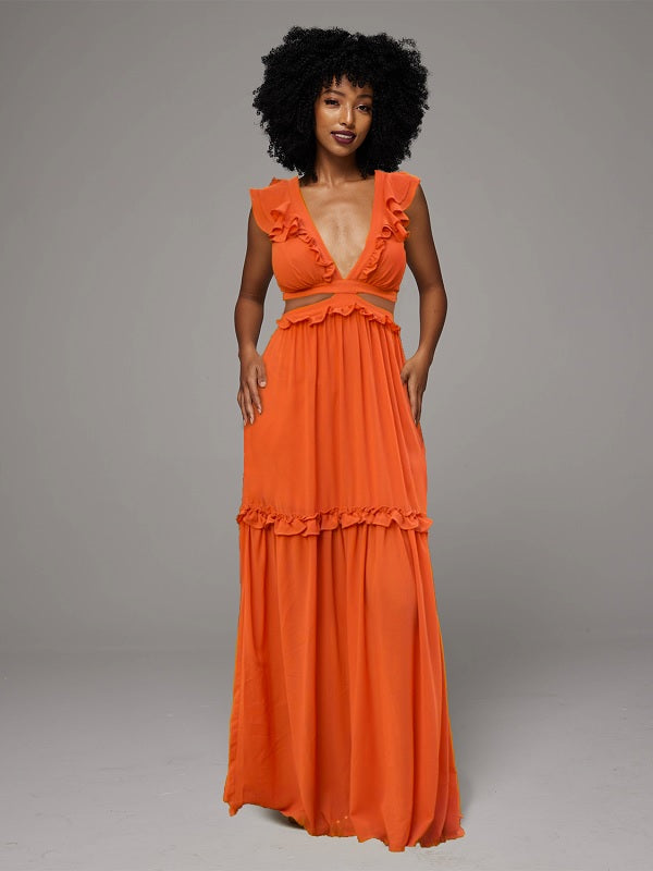 Frilled V-Neck Maxi Dress -- sold out