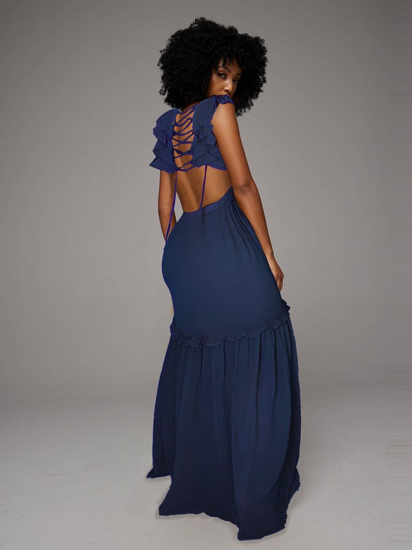 Frilled V-Neck Maxi Dress -- sold out