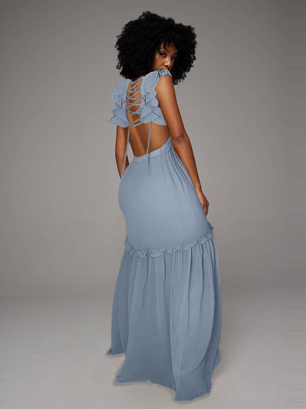 Frilled V-Neck Maxi Dress -- sold out