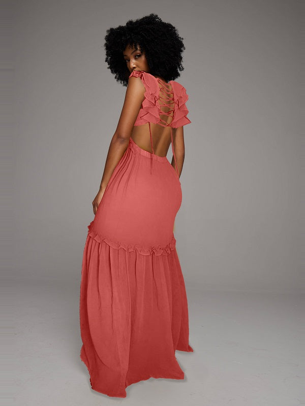 Frilled V-Neck Maxi Dress -- sold out