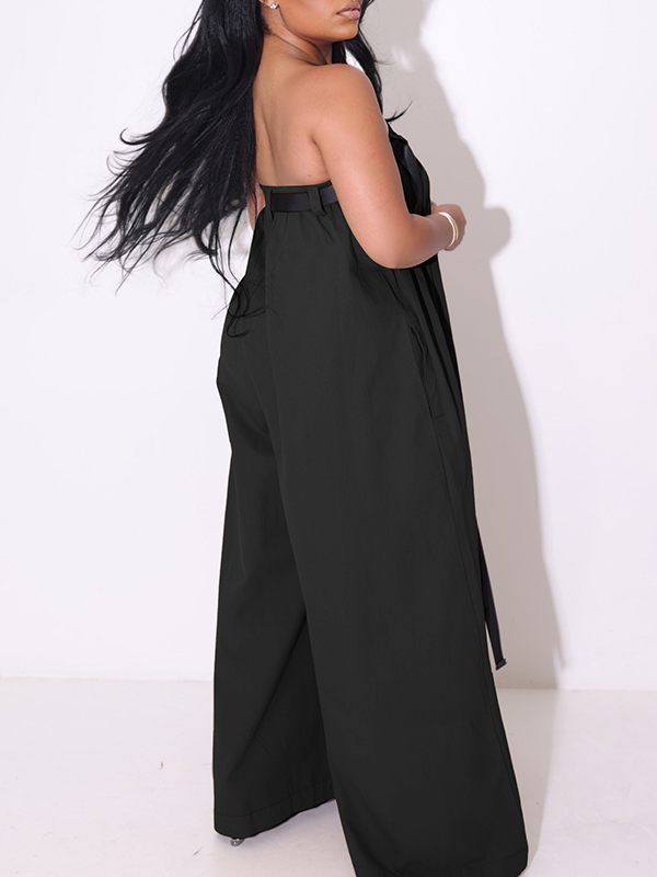 Strapless Belted Wide Leg Jumpsuit