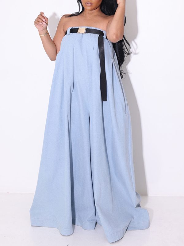 Strapless Belted Wide Leg Jumpsuit