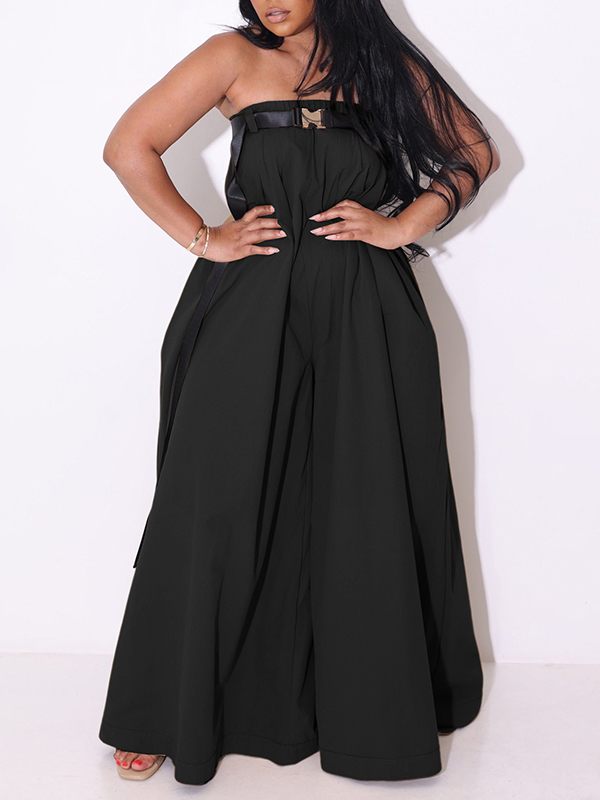 Strapless Belted Wide Leg Jumpsuit