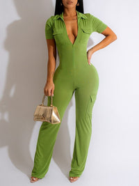 Zip-Front Cargo Jumpsuit