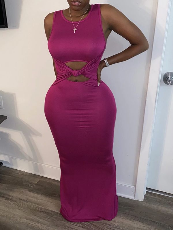 Solid Cutout Tank Dress