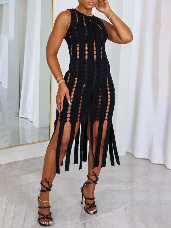 Cutout Fringe Sleeveless Dress