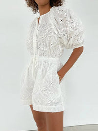 Button-Front Drawstring Romper